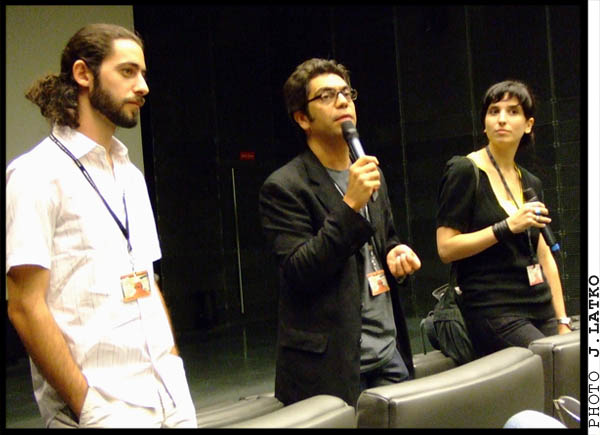 * ELIE MITRI, MICHEL KAMMOUN et HELENE TUENI lors du débat après la projection du film 'Falafel' - Juin 2007 - Festival International du Film Indépendant #3 * 
